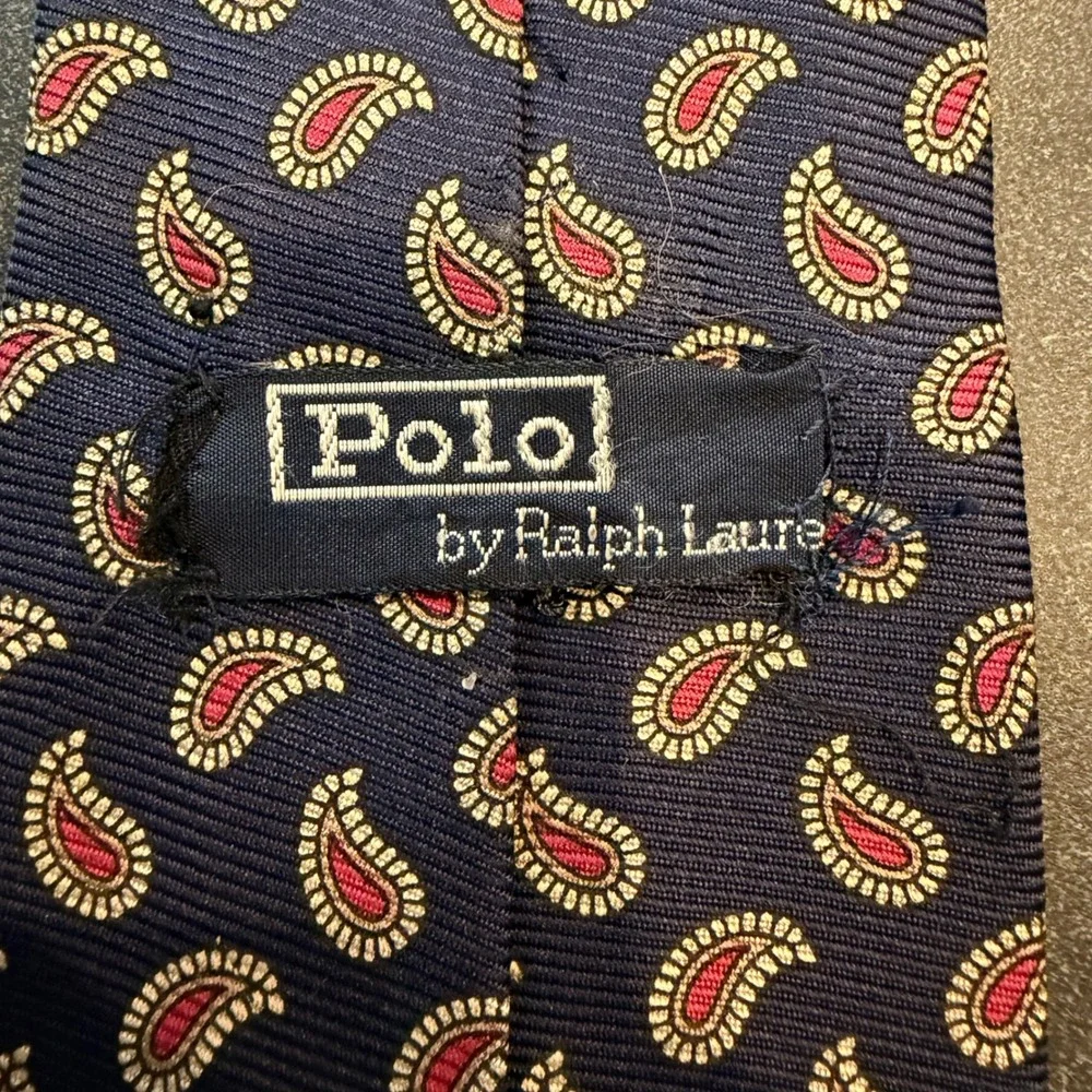Vintage Polo Ralph Lauren Silk Tie Mens Navy Blue Red Paisley Classic Business